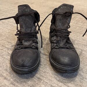 Charcoal grey rugged “worn look” Ankle Boots with rhinestones padding